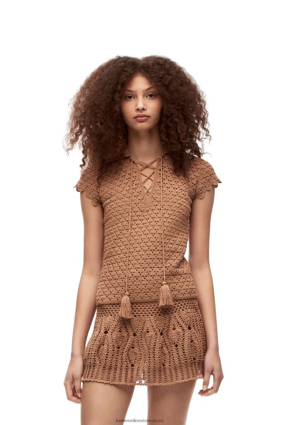 Loewe Women Crochet polo top in cotton Beige LH60R867