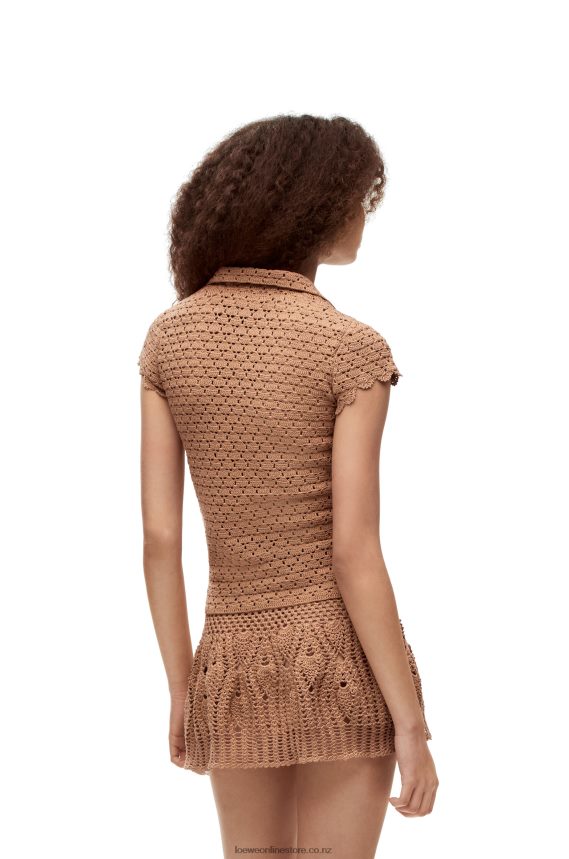 Loewe Women Crochet polo top in cotton Beige LH60R867