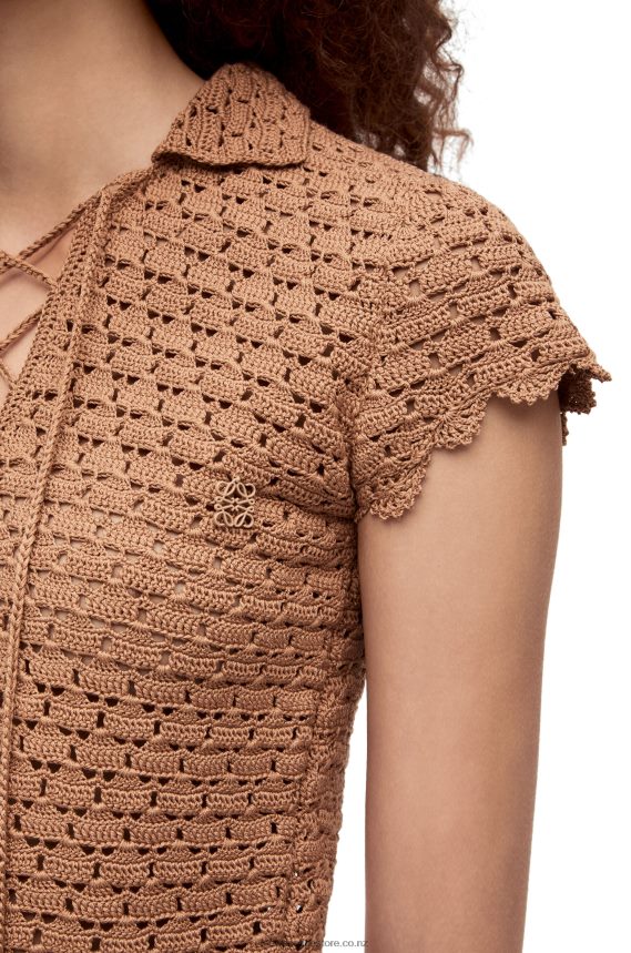Loewe Women Crochet polo top in cotton Beige LH60R867