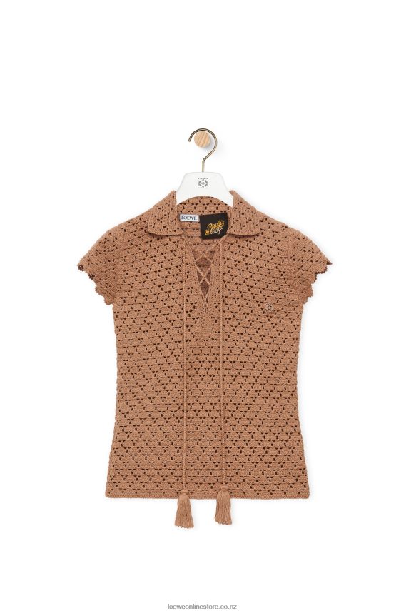 Loewe Women Crochet polo top in cotton Beige LH60R867