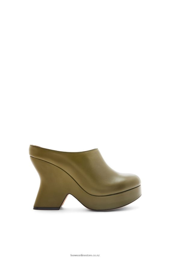 Loewe Women Terra wedge clog in calfskin Olive LH60R746