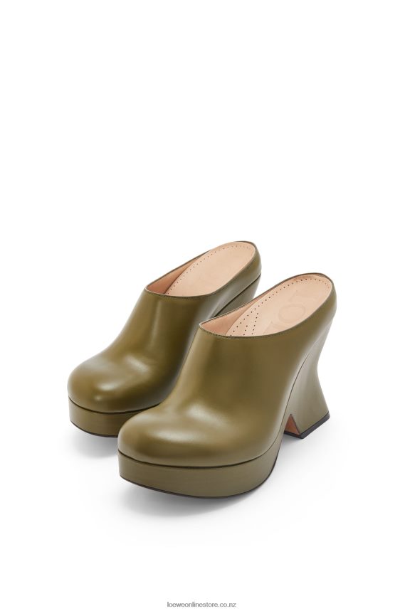 Loewe Women Terra wedge clog in calfskin Olive LH60R746
