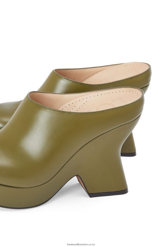 Loewe Women Terra wedge clog in calfskin Olive LH60R746