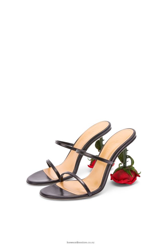 Loewe Women Rose heel sandal in kidskin Black LH60R713