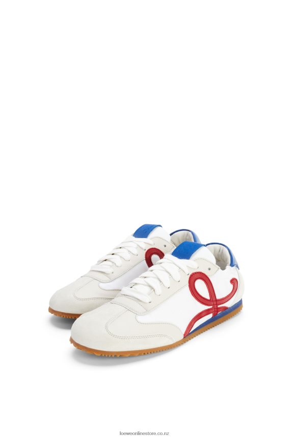 Loewe Women Ballet runner in nylon and calfskin Soft White/Cherry/Royal Blue LH60R666