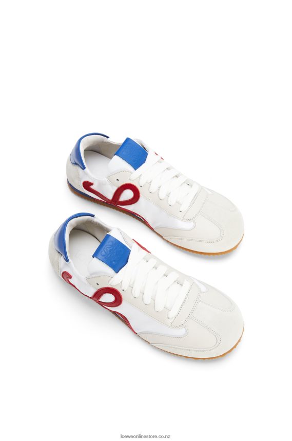 Loewe Women Ballet runner in nylon and calfskin Soft White/Cherry/Royal Blue LH60R666