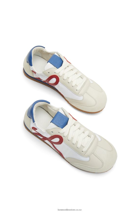Loewe Women Ballet runner in nylon and calfskin Soft White/Cherry/Royal Blue LH60R666