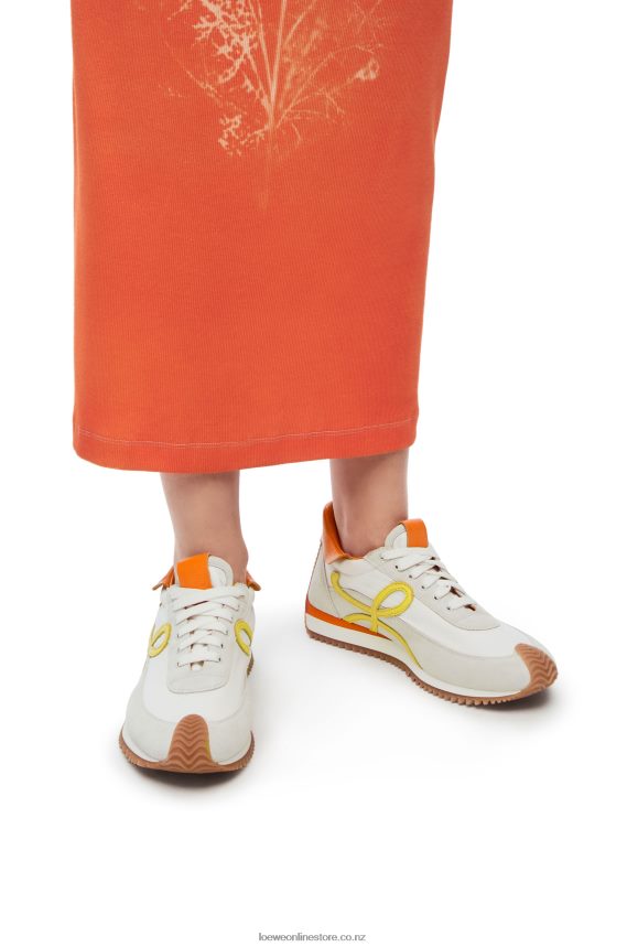 Loewe Women Flow runner in calfskin and nylon White/Yellow LH60R639