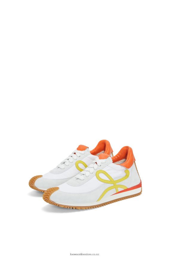 Loewe Women Flow runner in calfskin and nylon White/Yellow LH60R639