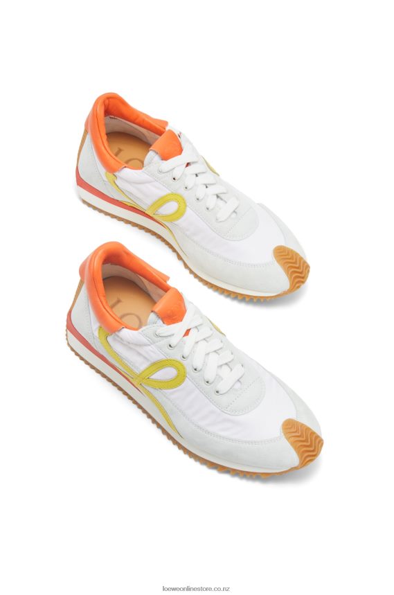 Loewe Women Flow runner in calfskin and nylon White/Yellow LH60R639