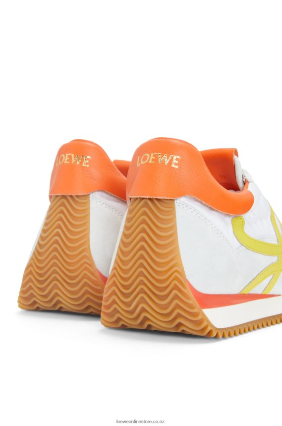 Loewe Women Flow runner in calfskin and nylon White/Yellow LH60R639