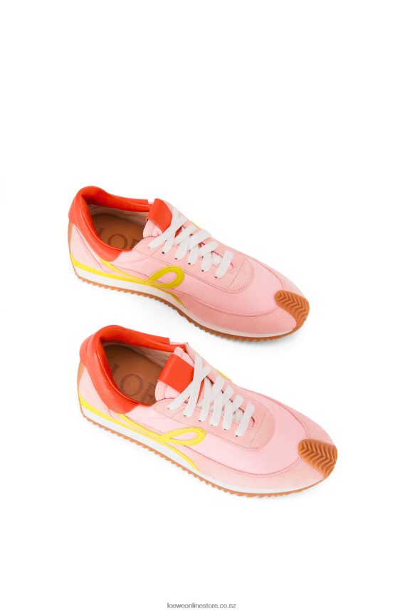 Loewe Women Flow runner in nylon and suede Pink/Yellow LH60R654