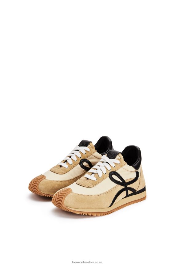 Loewe Women Flow runner in suede and nylon Gold/Black LH60R644