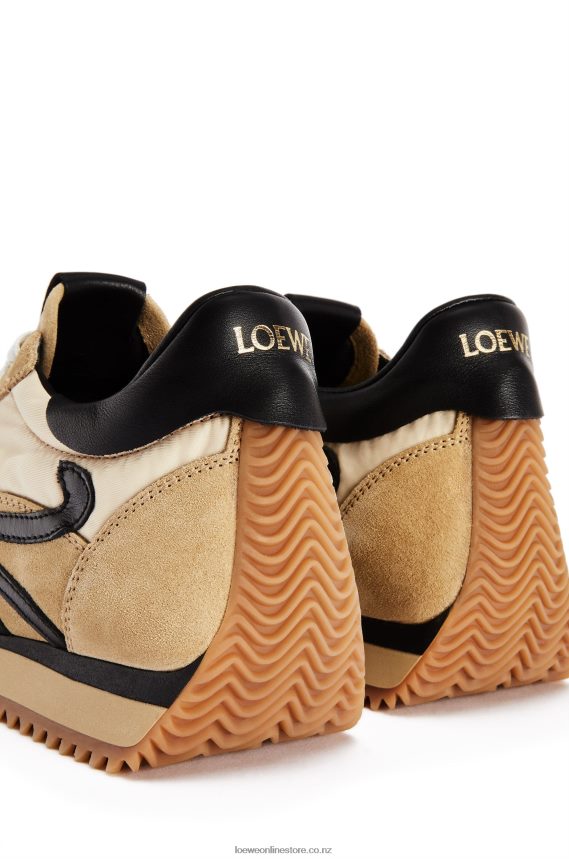 Loewe Women Flow runner in suede and nylon Gold/Black LH60R644