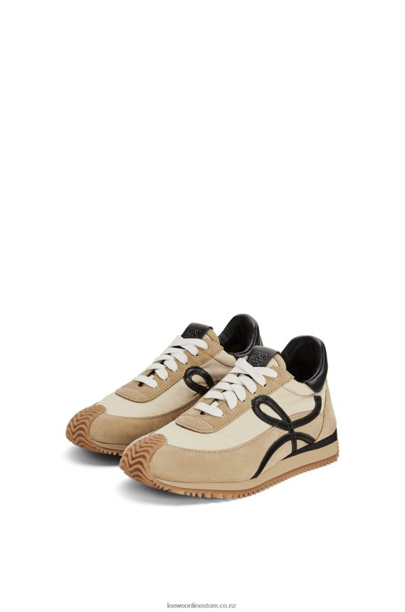 Loewe Women Flow runner in suede and nylon Gold/Black LH60R644