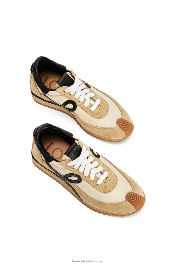 Loewe Women Flow runner in suede and nylon Gold/Black LH60R644