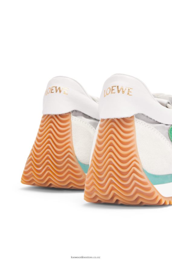 Loewe Women Flow runner in technical mesh and suede Silver/White/Green LH60R649