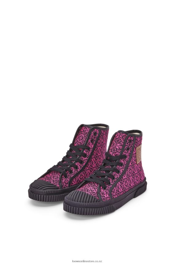 Loewe Women High tops in Anagram jacquard Neon Pink/Deep Navy LH60R665