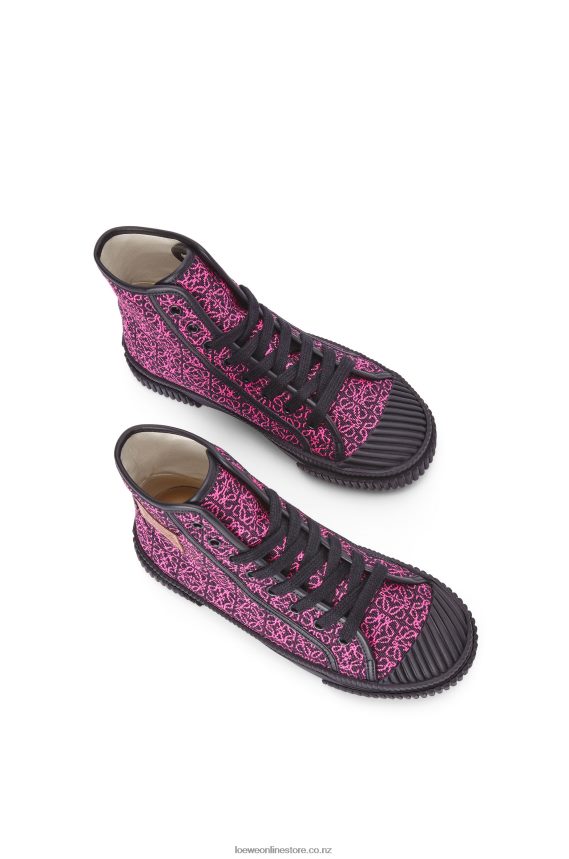 Loewe Women High tops in Anagram jacquard Neon Pink/Deep Navy LH60R665